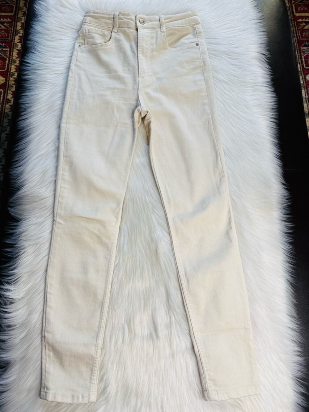 Zara Ecru High Waisted Skinny Jeans